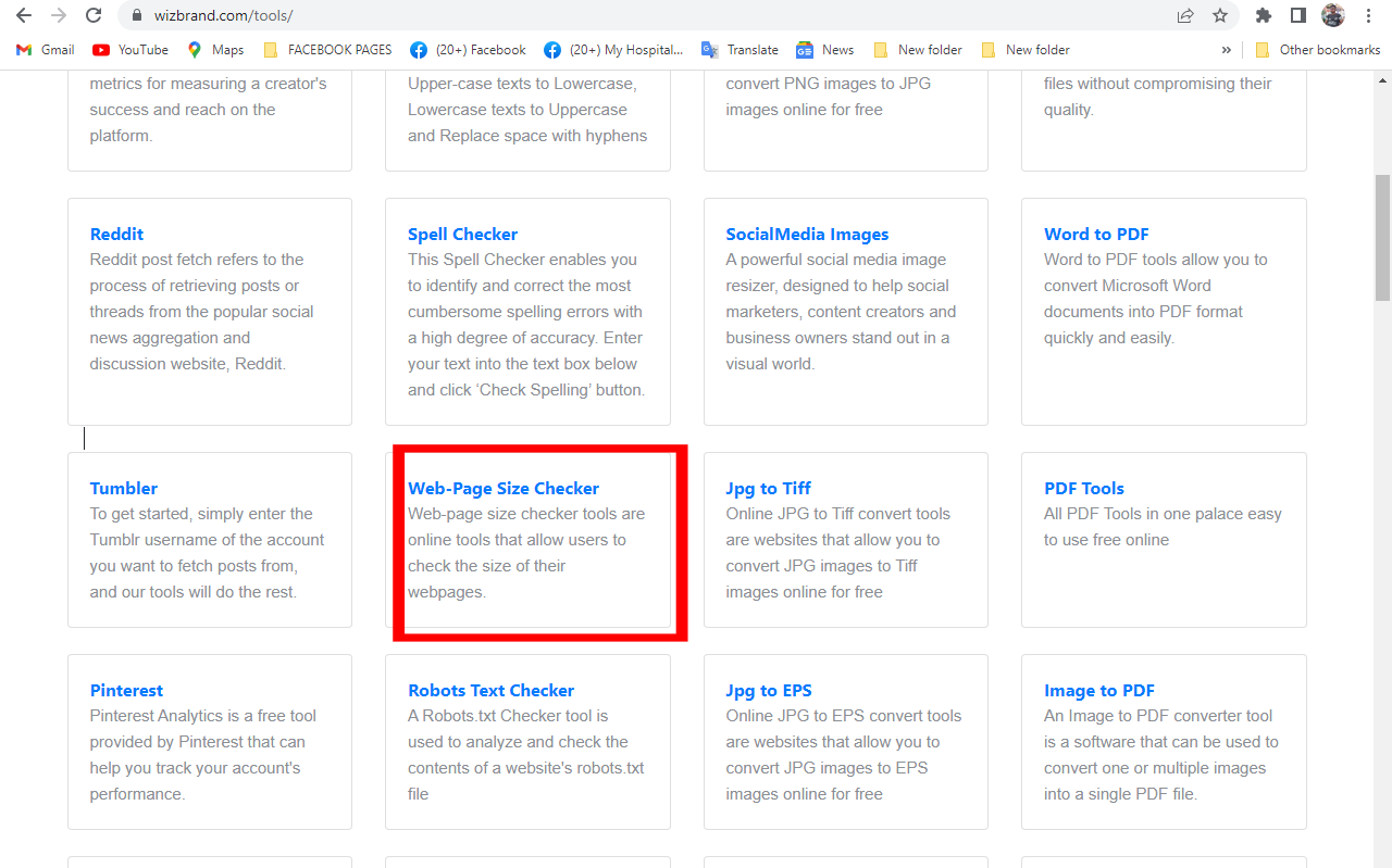 Web-page Size Checker Online Tool -WizBrand – Wizbrand